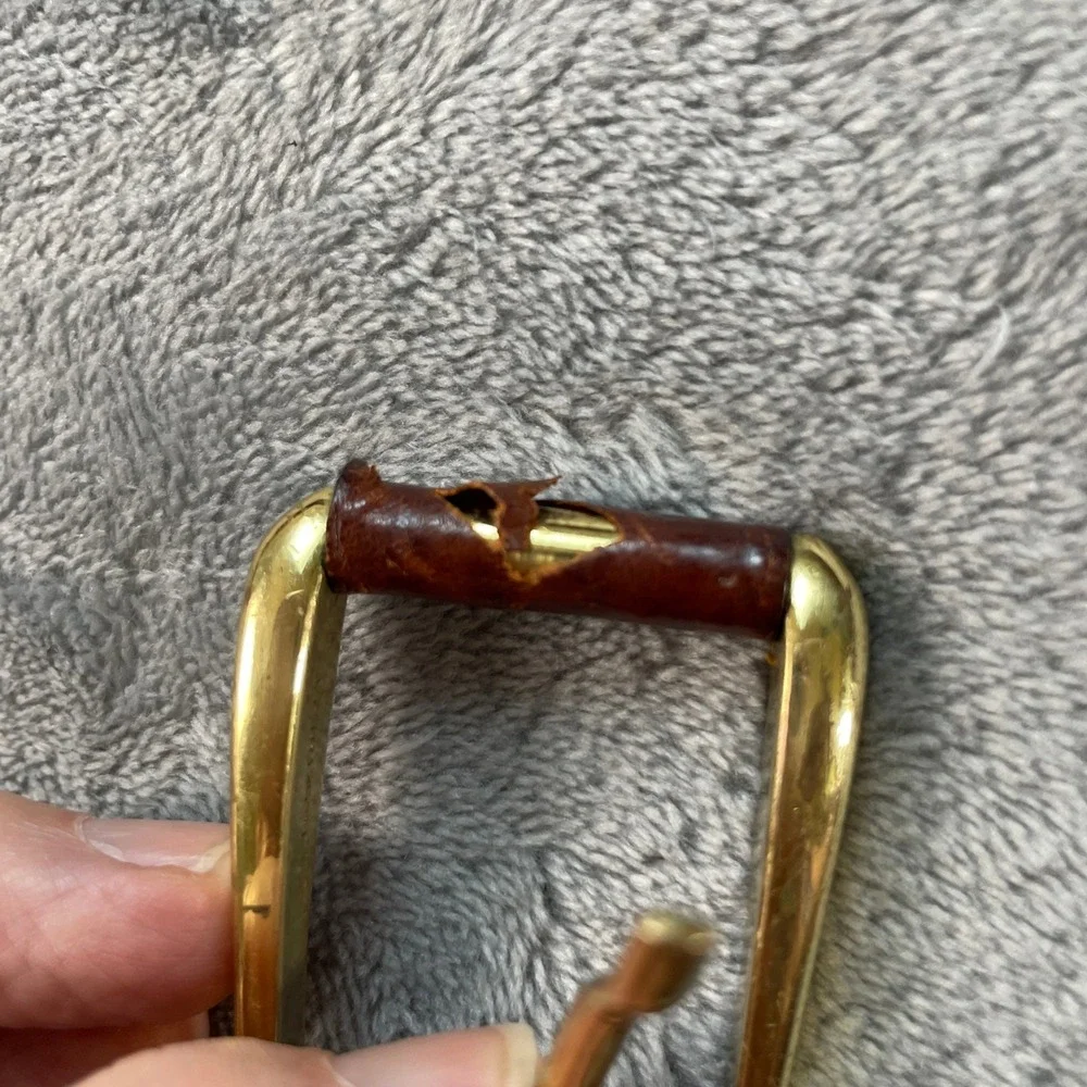 Vtg Aniline Kipskin Leather Woven Inlay Belt Solid Brass Buckle USA Mens 42